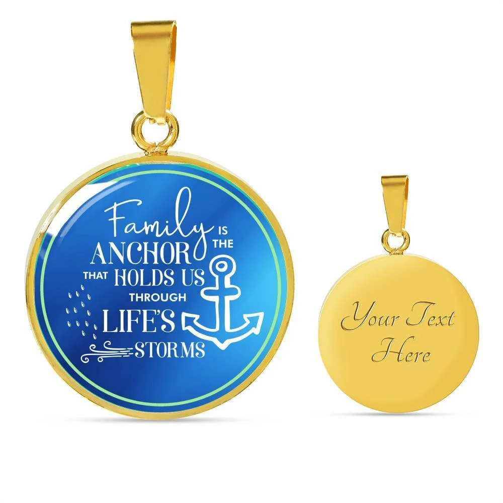 Family Is The Anchor Personalized Engraved Gold Circle Necklace Custom Name Dat